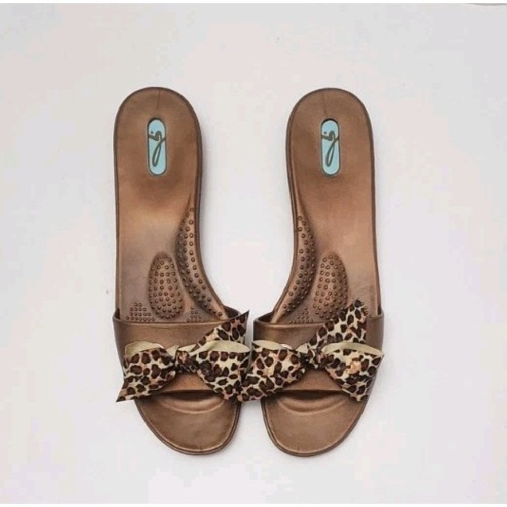 Oka B Okabashi Women's Madison Sandal Size L Slide Flip Flop Animal Print Bow - Picture 6 of 8